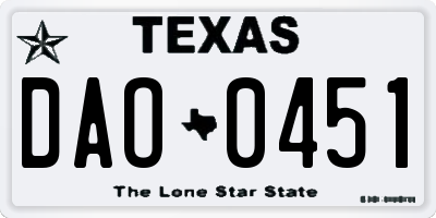 TX license plate DAO0451