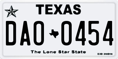 TX license plate DAO0454