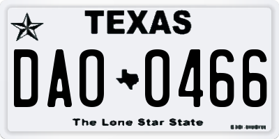 TX license plate DAO0466