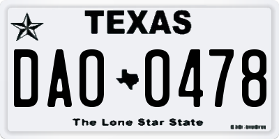TX license plate DAO0478