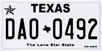 TX license plate DAO0492