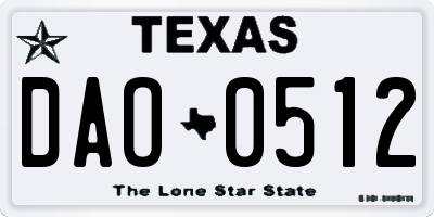 TX license plate DAO0512