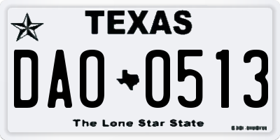 TX license plate DAO0513