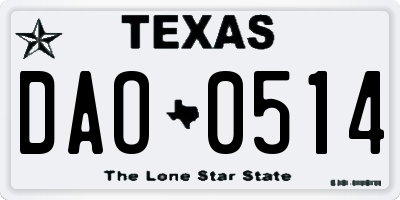 TX license plate DAO0514