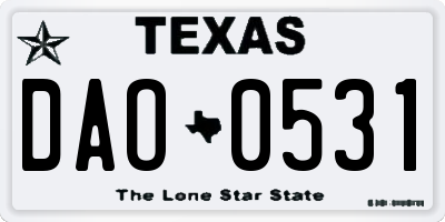 TX license plate DAO0531