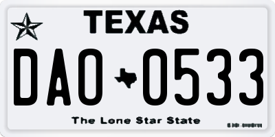TX license plate DAO0533