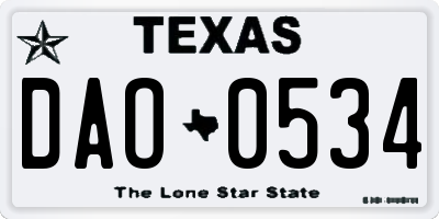 TX license plate DAO0534