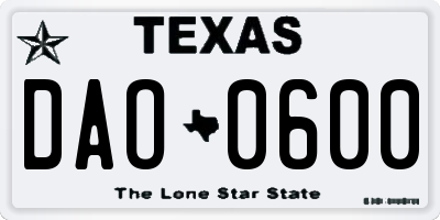 TX license plate DAO0600