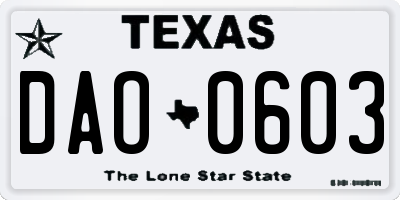 TX license plate DAO0603