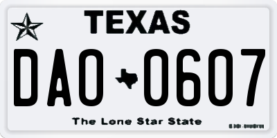 TX license plate DAO0607
