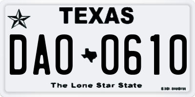 TX license plate DAO0610