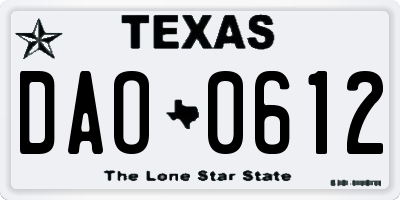 TX license plate DAO0612