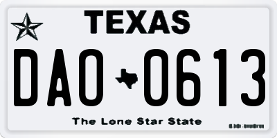 TX license plate DAO0613