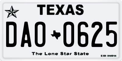 TX license plate DAO0625