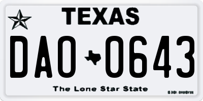 TX license plate DAO0643