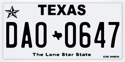 TX license plate DAO0647