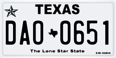 TX license plate DAO0651