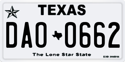 TX license plate DAO0662