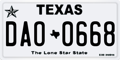 TX license plate DAO0668