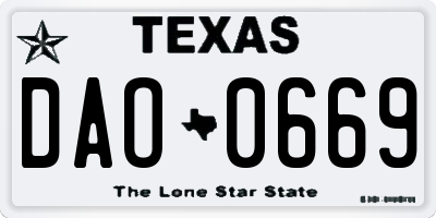TX license plate DAO0669