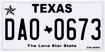 TX license plate DAO0673