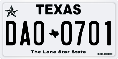 TX license plate DAO0701