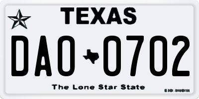 TX license plate DAO0702