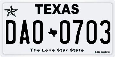 TX license plate DAO0703