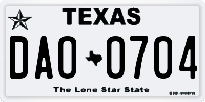 TX license plate DAO0704
