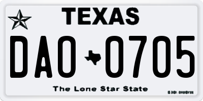 TX license plate DAO0705