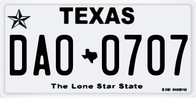 TX license plate DAO0707
