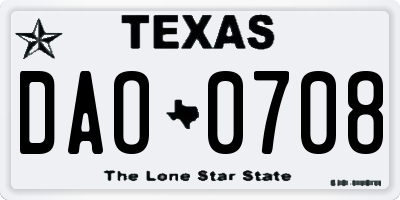 TX license plate DAO0708