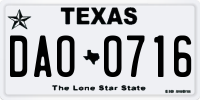 TX license plate DAO0716