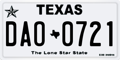 TX license plate DAO0721