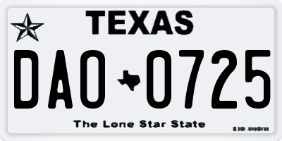 TX license plate DAO0725