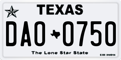 TX license plate DAO0750