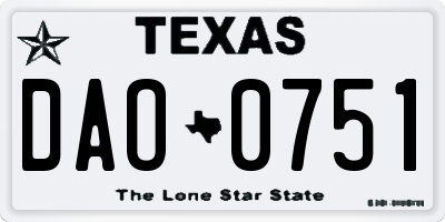 TX license plate DAO0751