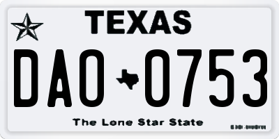 TX license plate DAO0753