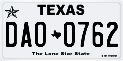 TX license plate DAO0762