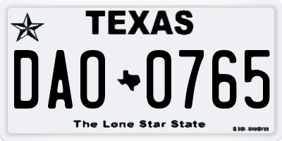 TX license plate DAO0765