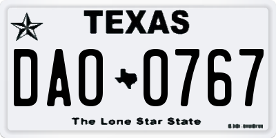 TX license plate DAO0767