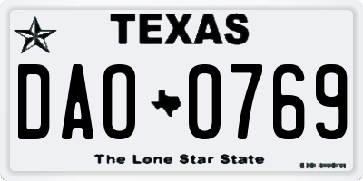 TX license plate DAO0769