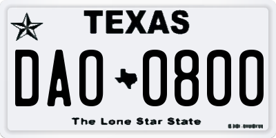 TX license plate DAO0800