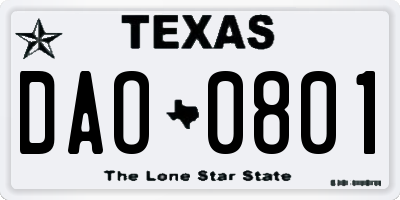 TX license plate DAO0801