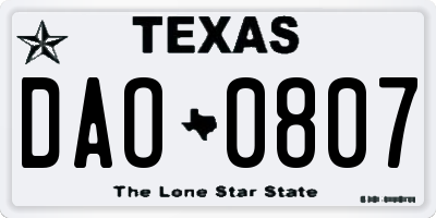 TX license plate DAO0807
