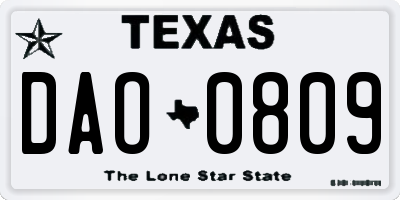 TX license plate DAO0809
