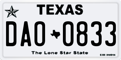 TX license plate DAO0833