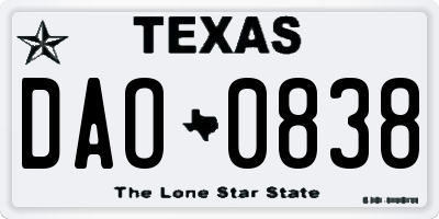 TX license plate DAO0838