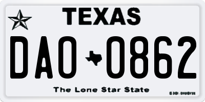 TX license plate DAO0862
