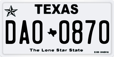 TX license plate DAO0870